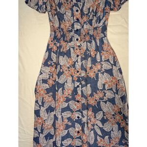Reyn Spooner Limited Issue sz S blue floral smocked waist aloha dress